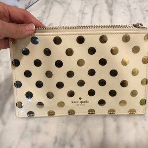 Kate spade gold polka dot pencil case